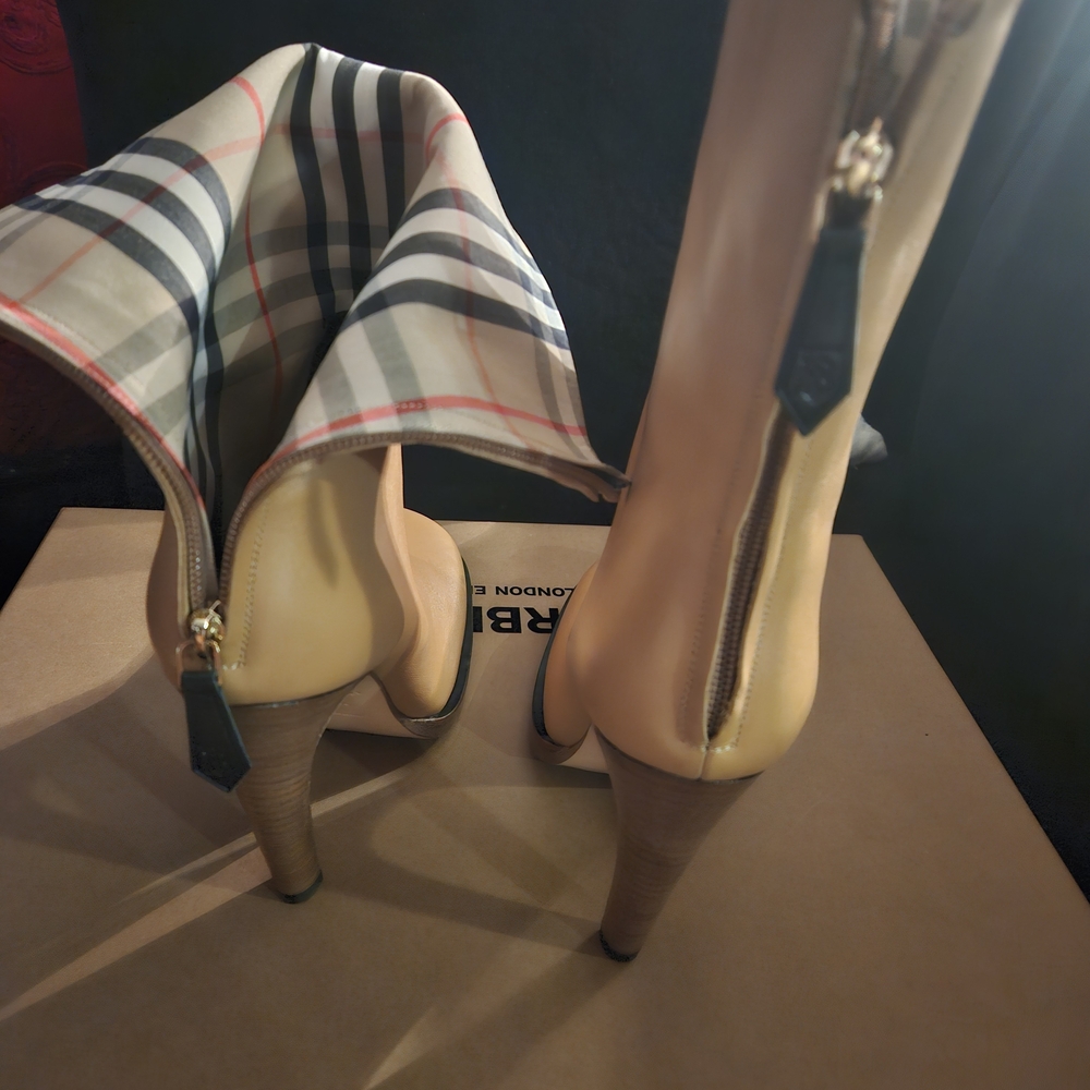 Burberry Beige Plaid Heeled Boots